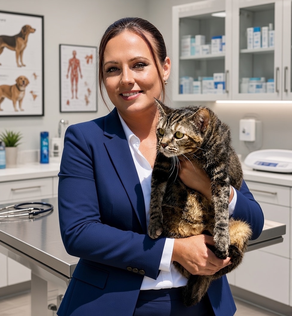 Victoria Evans, Founder and CEO of CC Animal Rescue, holding a rescue cat